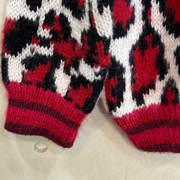 MOTHER The Boat Square Leopard Print Sweater Size Small Red Baby Alpaca Blend - Picture 7 of 13